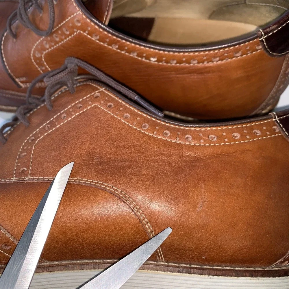 J&M Wingtip Oxford Dress Shoes Leather Comfort Brown Size 13M Johnston & Murphay